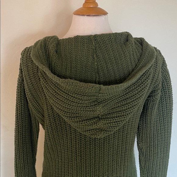 Vintage 525 America Hooded Cardigan Olive Green Ribbed Knit 100% Cotton  Sweater - Picture 8 of 12